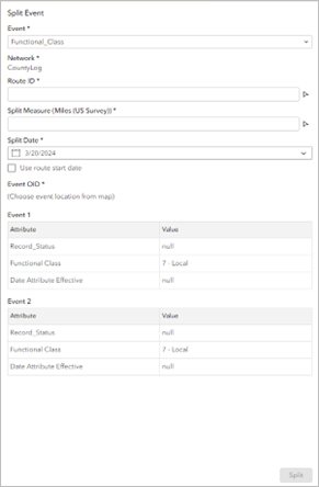 Split Event widget Split Event widget